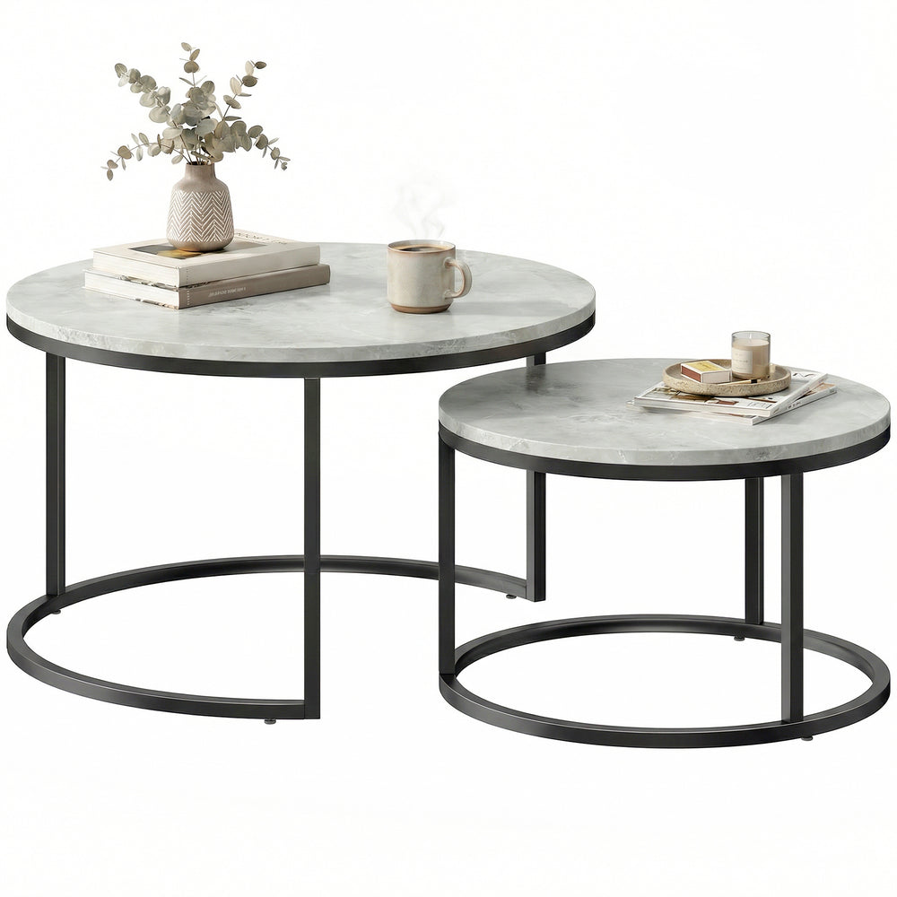 Ensemble de 2 tables basses gigognes avec plateaux effet marbre – Marbre gris