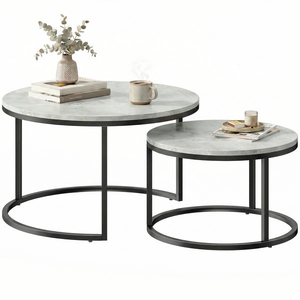 Ensemble de 2 tables basses gigognes avec plateaux effet marbre – Marbre gris
