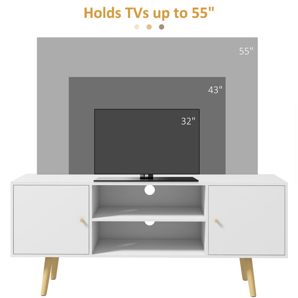 Meuble pour téléviseurs jusqu'à 55 pouces avec étagères de rangement, blanc