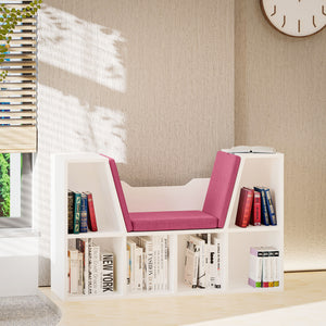 6 Compartment Bookcase with Seat Cushion for Reading Nook, Pink