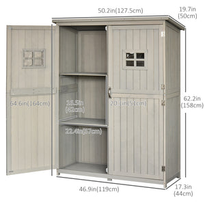 Rangement en bois avec fenêtres et double porte, gris