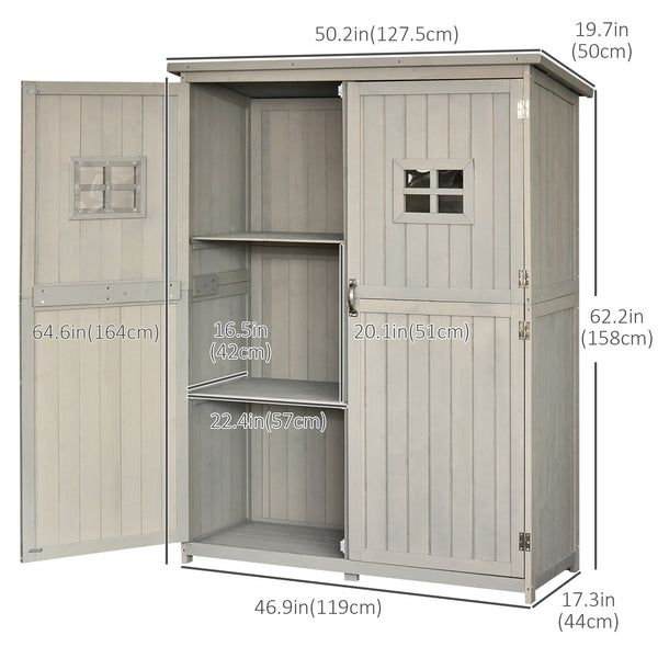 Rangement en bois avec fenêtres et double porte, gris