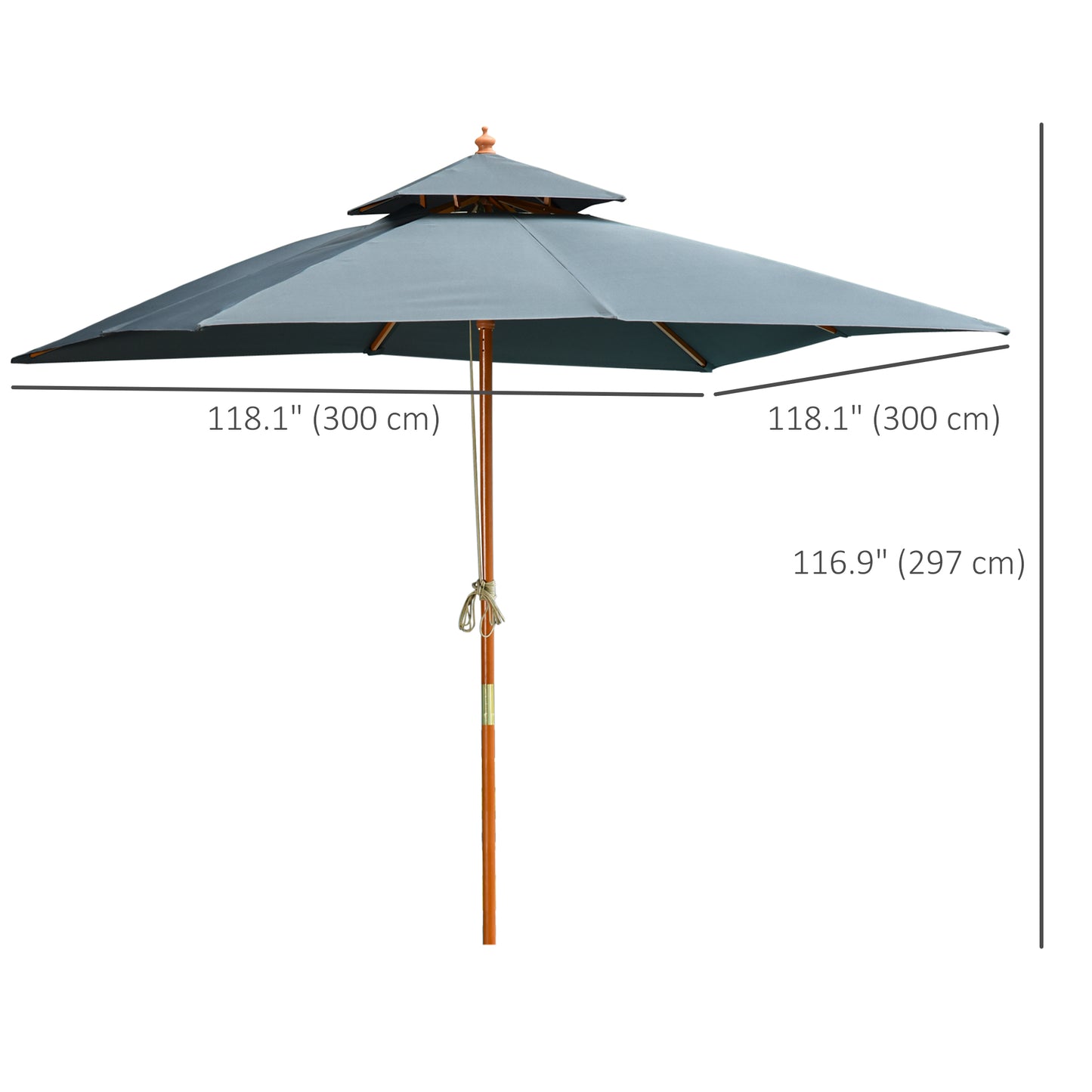 Outsunny 10x10ft Garden Market Parasol Wood Square Patio Umbrella Sunshade Canopy with 2 Pulley Pagoda Style Dark Gray |