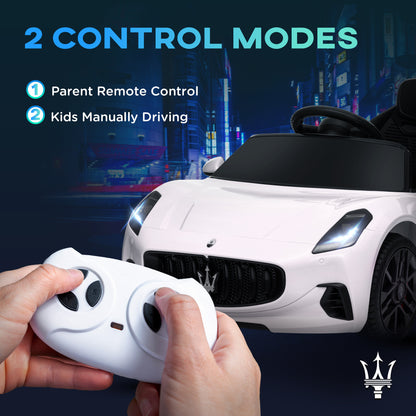 Qaba 12V Maserati Gran Turismo Licensed Kids Electric Car with Remote Control, Soft Start, LED Lights, Music, Horn, MP3 Player, White