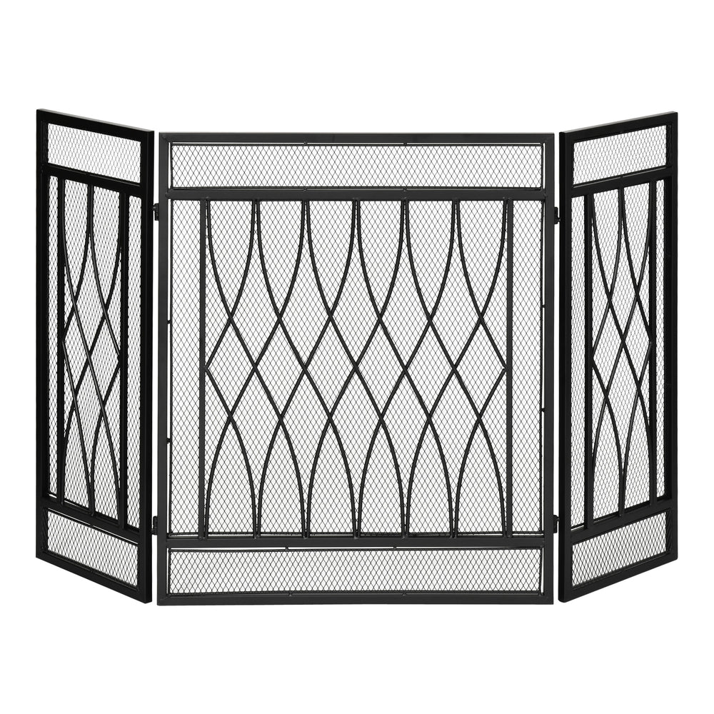 Pare-étincelles décoratif à 3 panneaux en métal noir