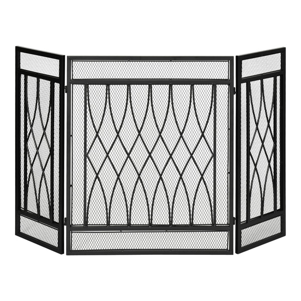 Pare-étincelles décoratif à 3 panneaux en métal noir