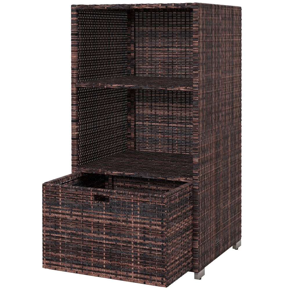 Armoire de rangement extérieure en rotin tressé avec tiroir, marron