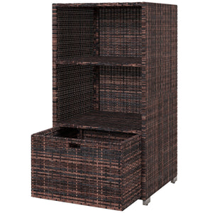 Armoire de rangement extérieure en rotin tressé avec tiroir, marron