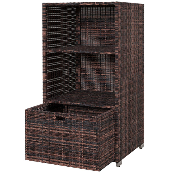 Armoire de rangement extérieure en rotin tressé avec tiroir, marron