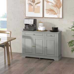 Buffet moderne avec 2 tiroirs et étagères réglables, idéal pour la salle à manger, gris.