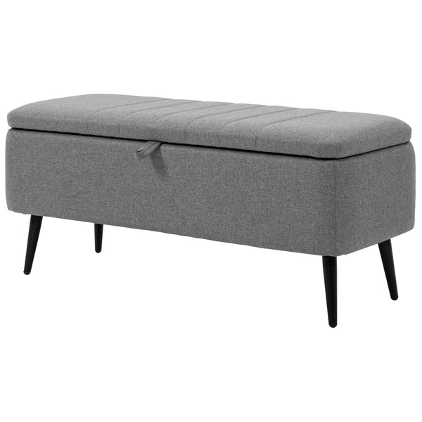 Pouf avec rangement rembourré en lin avec pieds en acier, gris