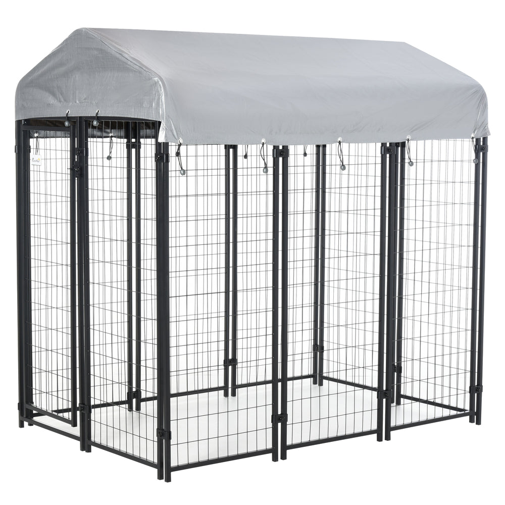 Pawhut 6' x 4' x 6' Large Outdoor Dog Kennel Steel Fence with UV-Resistant Oxford Cloth Roof &amp; Secure Lock |