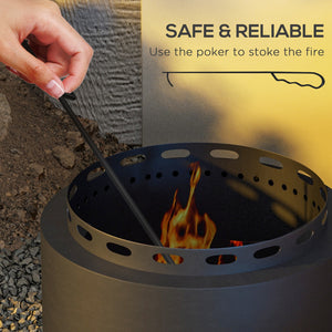 Braséro portable sans fumée, avec tisonnier, pour jardin, camping, feu de joie, métal, noir