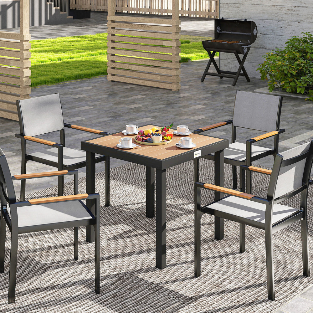 Patio Dining Table for 4, Square Aluminum Outdoor Table for Garden Lawn Backyard, Natural
