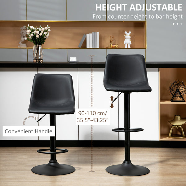 Set of 2 vintage grey retro leather bar stools