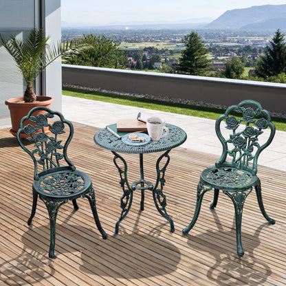 Outsunny Ensemble table et chaises de bistrot de patio 3 pièces Vert antique