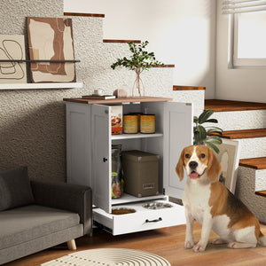 Station de rangement pour nourriture pour chiens avec gamelles, blanc