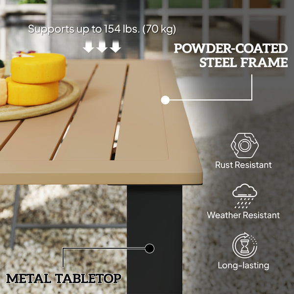 Table de patio d'extérieur 59" avec trou pour parasol, table à manger d'extérieur avec plateau à lattes pour jardin, marron