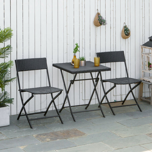 Outsunny 3 Piece Outdoor Rattan Folding Bistro Set, Mixed Brown