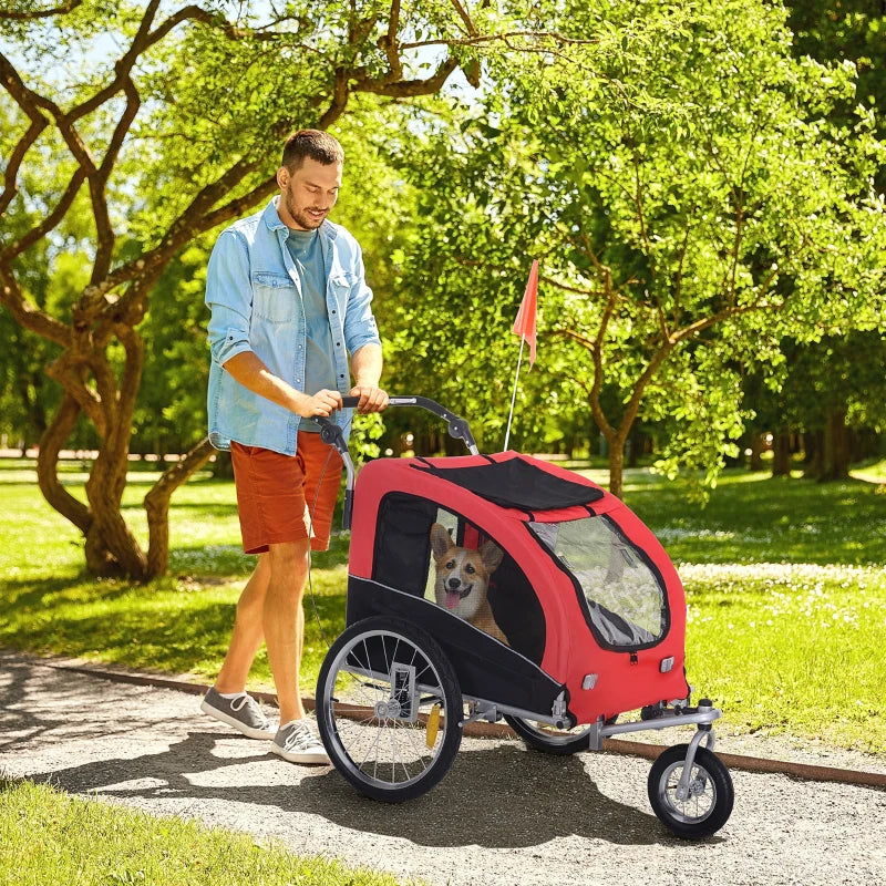 2 in 1 Pet Stroller, Bicycle Carrier Cart, Red 