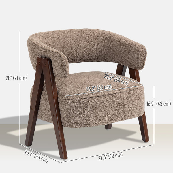 Fauteuil d'appoint en polaire Sherpa avec pieds en bois massif, marron clair