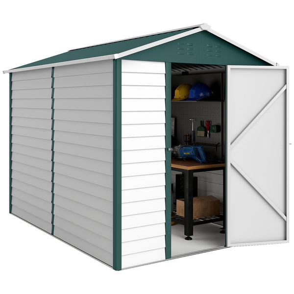 Abri de jardin extérieur avec toit en pente, porte verrouillable, vert