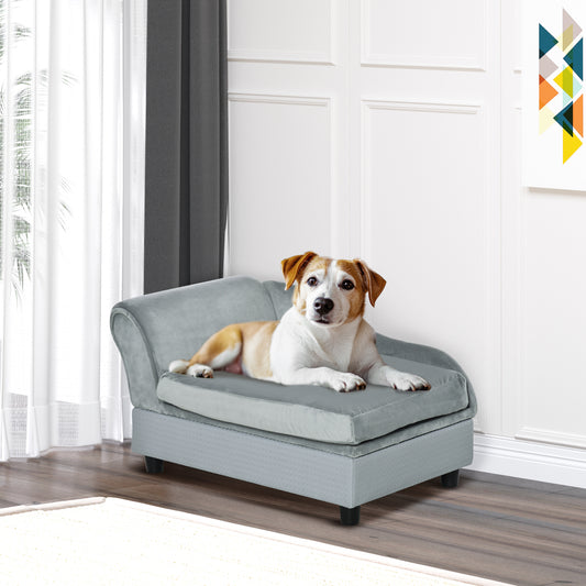 Canapé pour animaux de compagnie, pour petits chiens et chats, coussin en éponge, gris clair