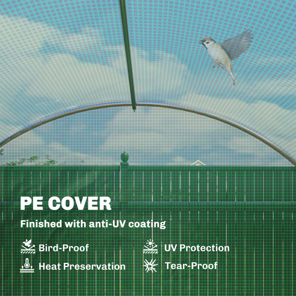 Direct access greenhouse, UV and wind resistant, with support bars, green