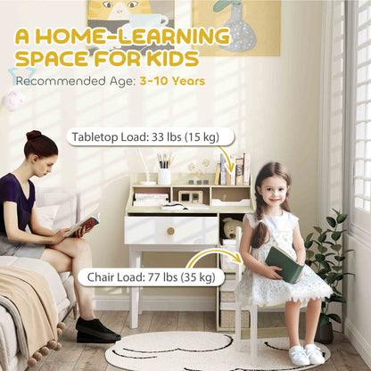 Ensemble bureau et chaises pour enfants, avec étagères de rangement et tiroir, de 3 à 10 ans, blanc