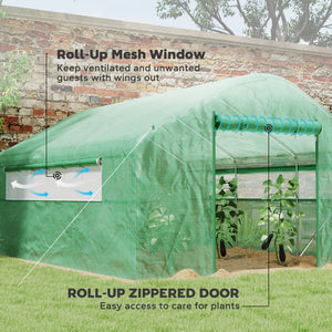 Tunnel greenhouse with galvanized steel frame, doors and windows, wind-resistant, green