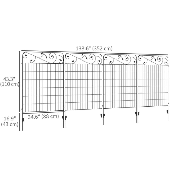 Panneaux de clôture de jardin en métal, lot de 4, motif vigne carrée