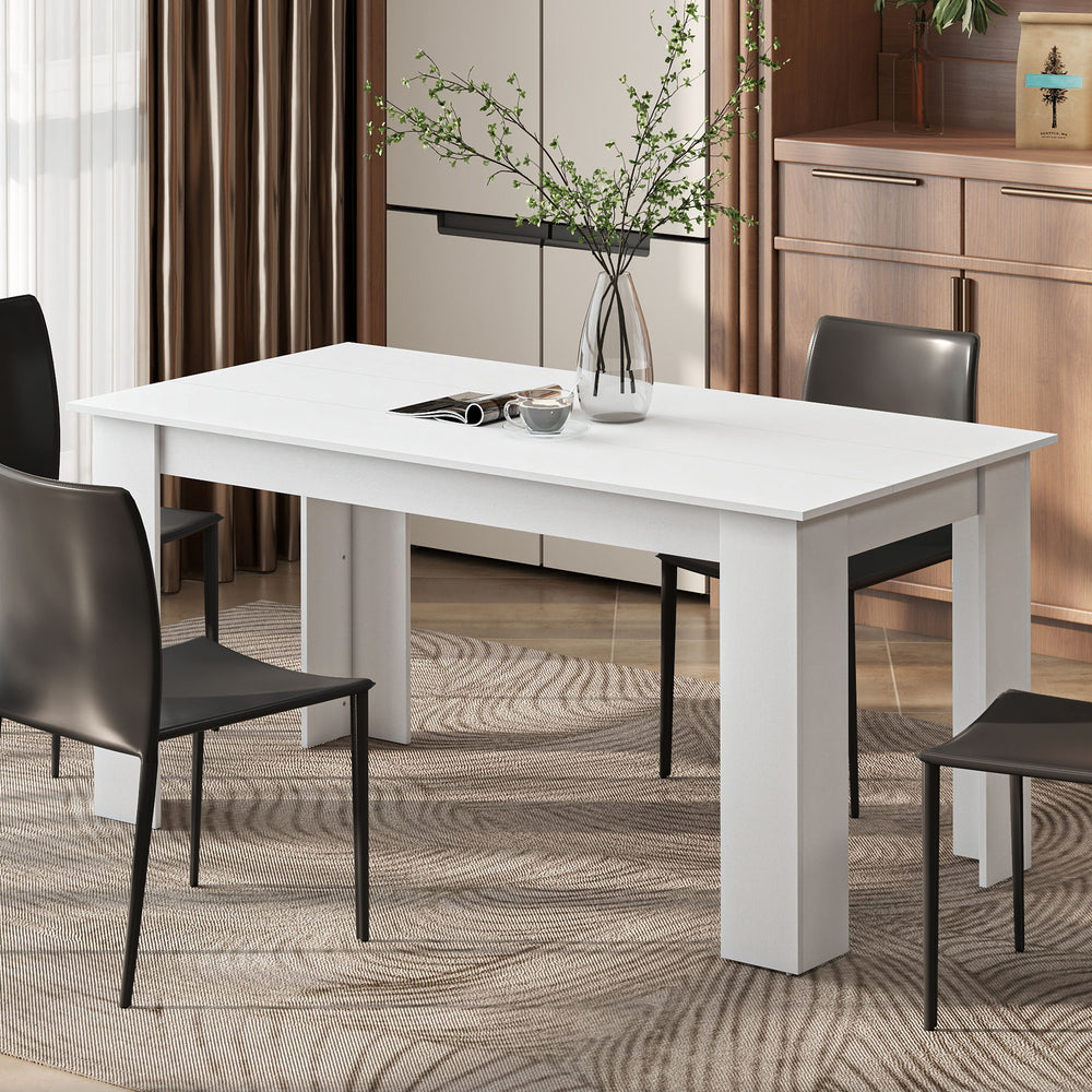 Table de cuisine pour 4 à 6 personnes, table à manger effet bois, blanche