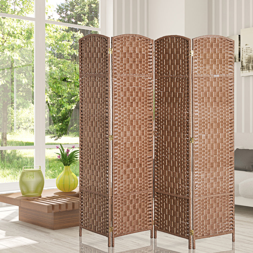 Cloison de séparation pliable à 4 panneaux avec cadre en bois, couleur naturelle