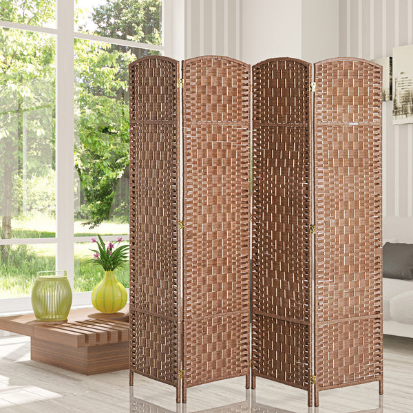 Cloison de séparation pliable à 4 panneaux avec cadre en bois, couleur naturelle