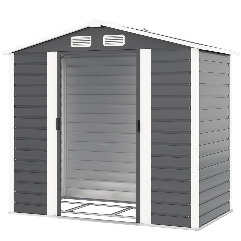 Abri de jardin extérieur 7' x 4' en métal avec portes verrouillables, gris foncé