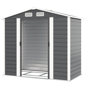 Abri de jardin extérieur 7' x 4' en métal avec portes verrouillables, gris foncé