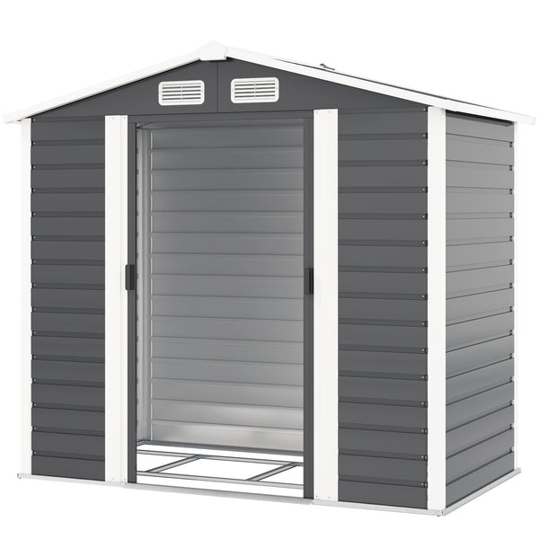 Abri de jardin extérieur 7' x 4' en métal avec portes verrouillables, gris foncé