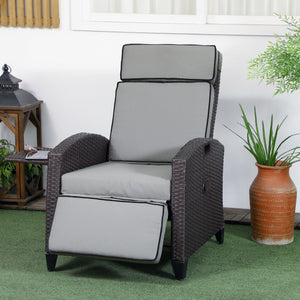 Outdoor Recliner Chair with Adjustable Backrest, Cushion, Side Tray, Light Grey