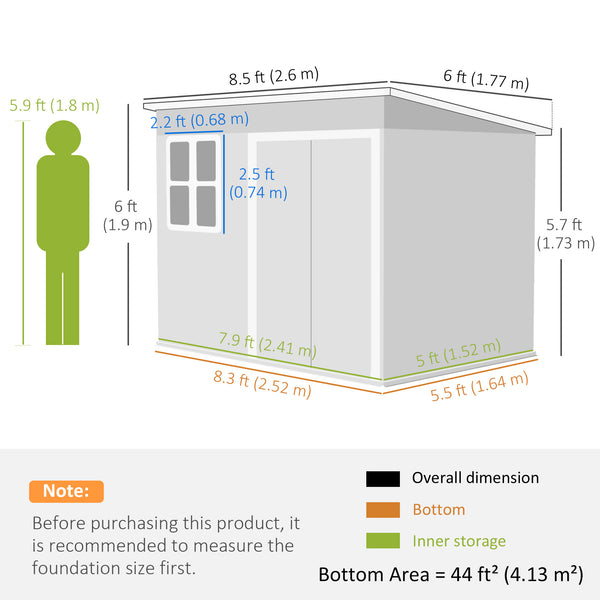 Abri de jardin extérieur en acier galvanisé, avec fenêtre, portes larges verrouillables et aérations, gris foncé