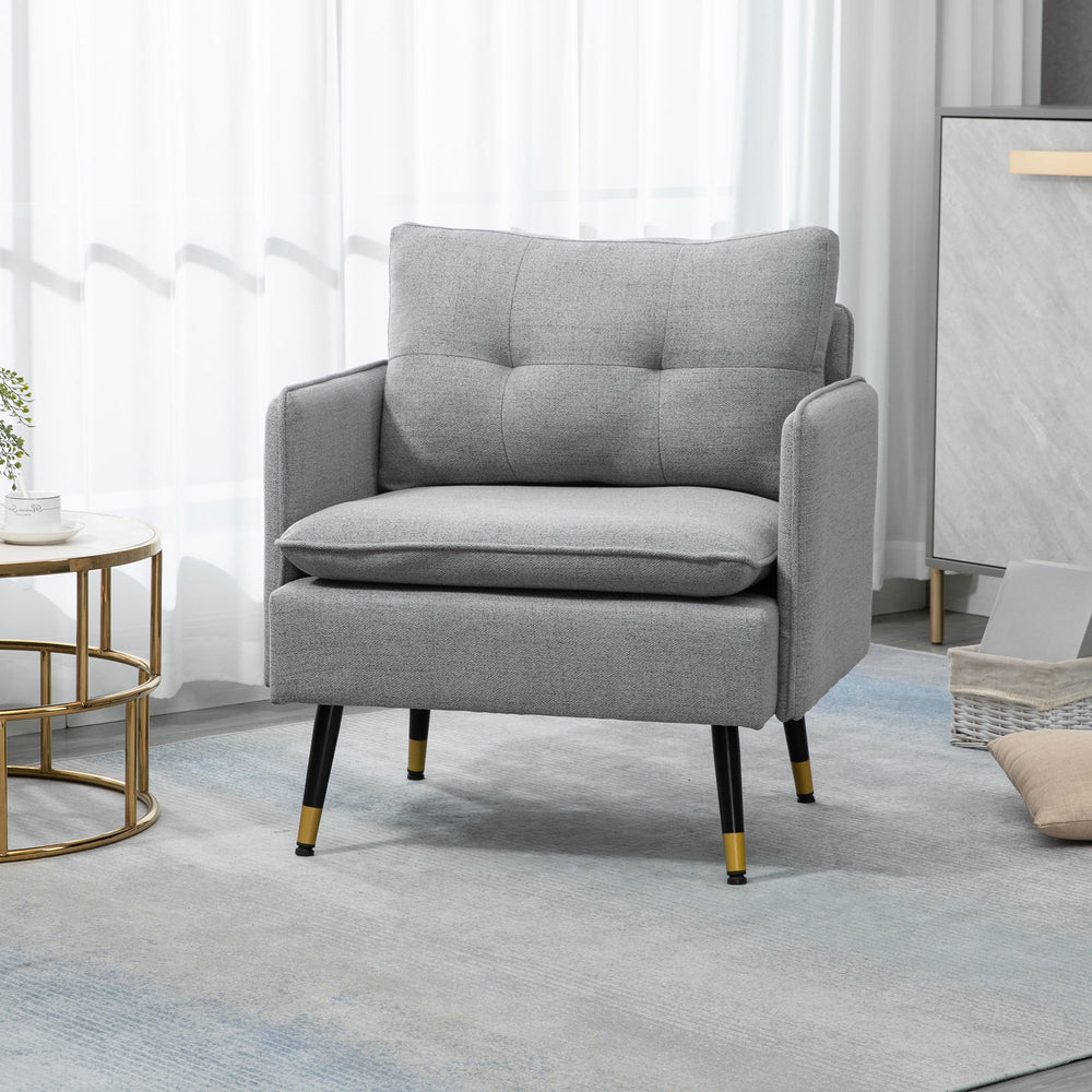 Fauteuil d'appoint moderne rembourré avec dossier capitonné et pieds en acier, gris