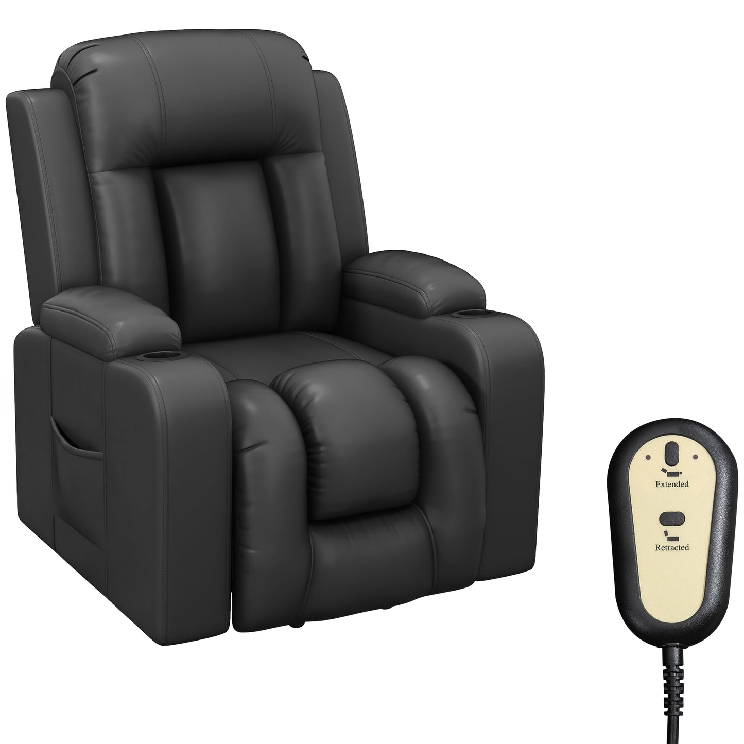 Fauteuil releveur électrique, inclinable avec repose-pieds, télécommande et porte-gobelets, gris
