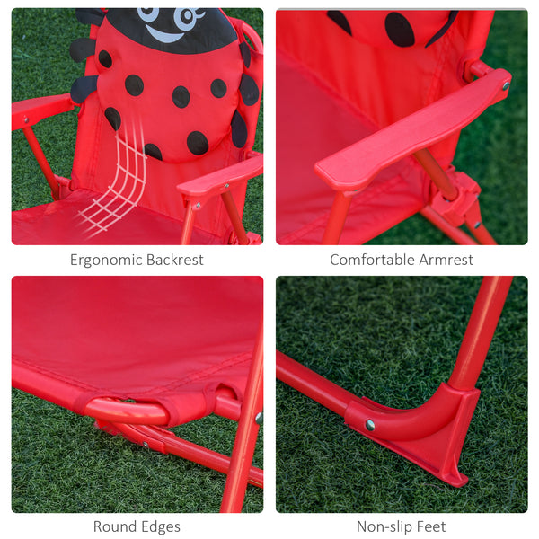 Kids Folding Picnic Table and Chair Set Pattern Outdoor Garden Patio Backyard with Removable & Height Adjustable Sun Umbrella Red