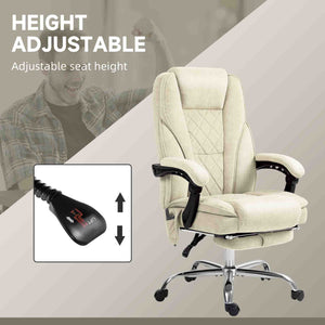 Reclining massage office chair with adjustable height and footrest, beige