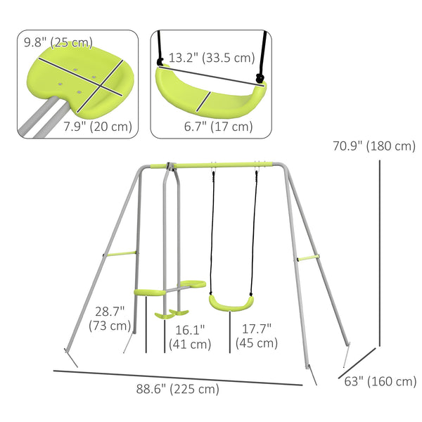 Module métallique robuste avec planeur et balançoire, vert