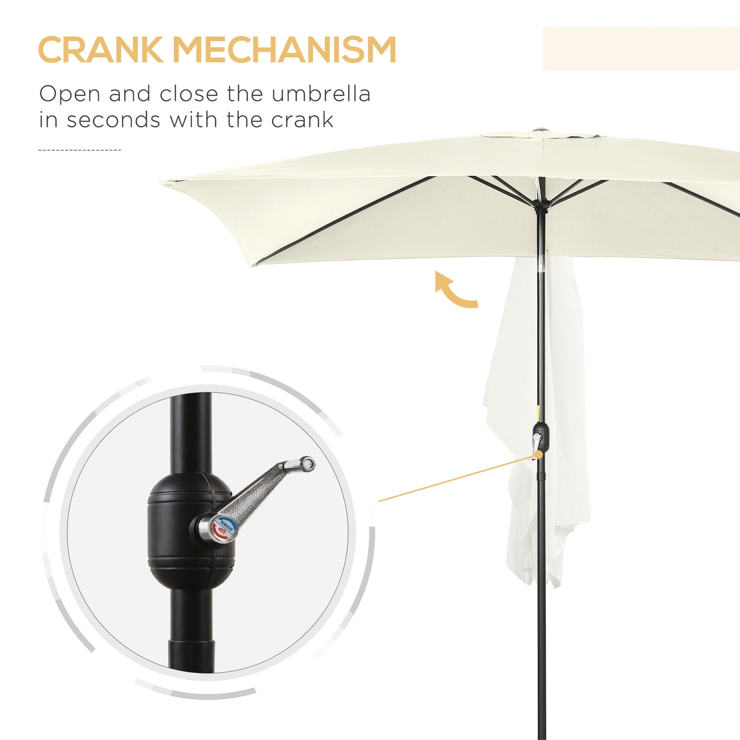 Outsunny 2 x 3 m Rectangular Tilting Aluminum Garden Parasol, Garden Umbrella, Outdoor Parasol with Crank, Cream White