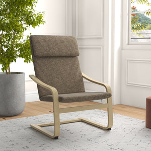Modern Accent Chair, Linen-Feel Upholstered Living Room Chair with Wood Curved Legs for Balcony, Dark Brown