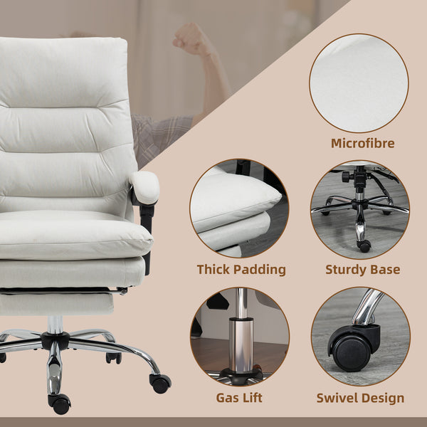Fauteuil de bureau avec massage et chauffage en 6 points, inclinable en microfibre avec repose-pieds, blanc crème