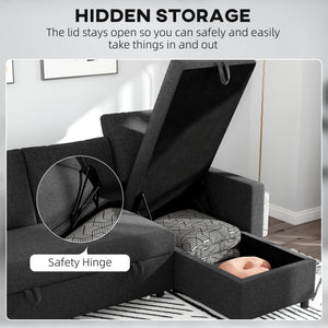 Convertible Corner Sofa Bed, Built-In Storage & 3 Removable Back Cushions, Black