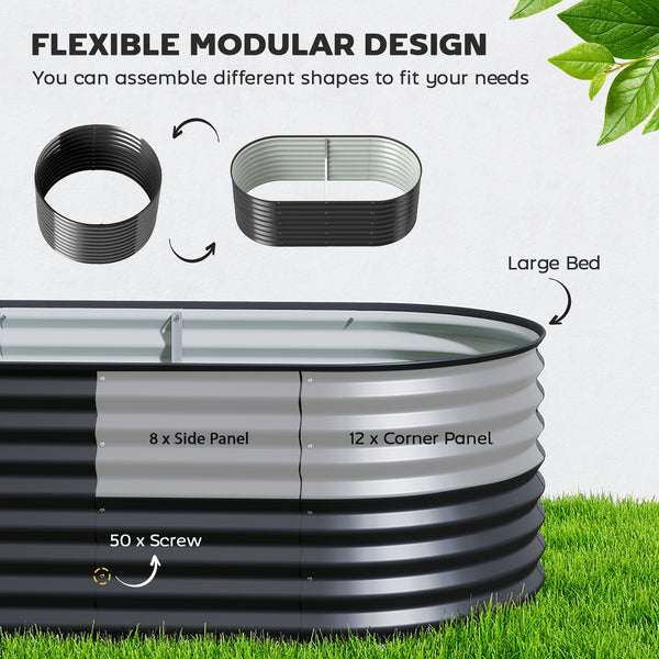 Jardinière surélevée galvanisée avec bordure de sécurité et gants, noir