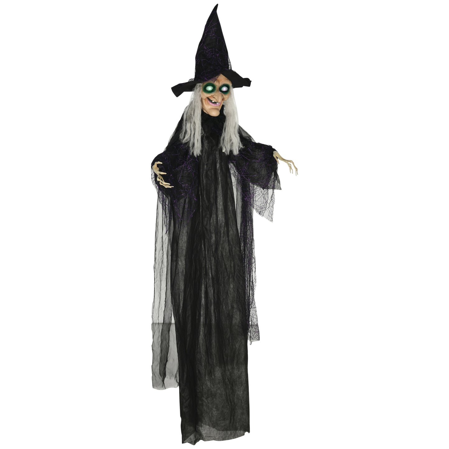 Décoration d'Halloween d'extérieur  1,80 m, sorcière noire grandeur nature, accessoire d'Halloween avec yeux lumineux